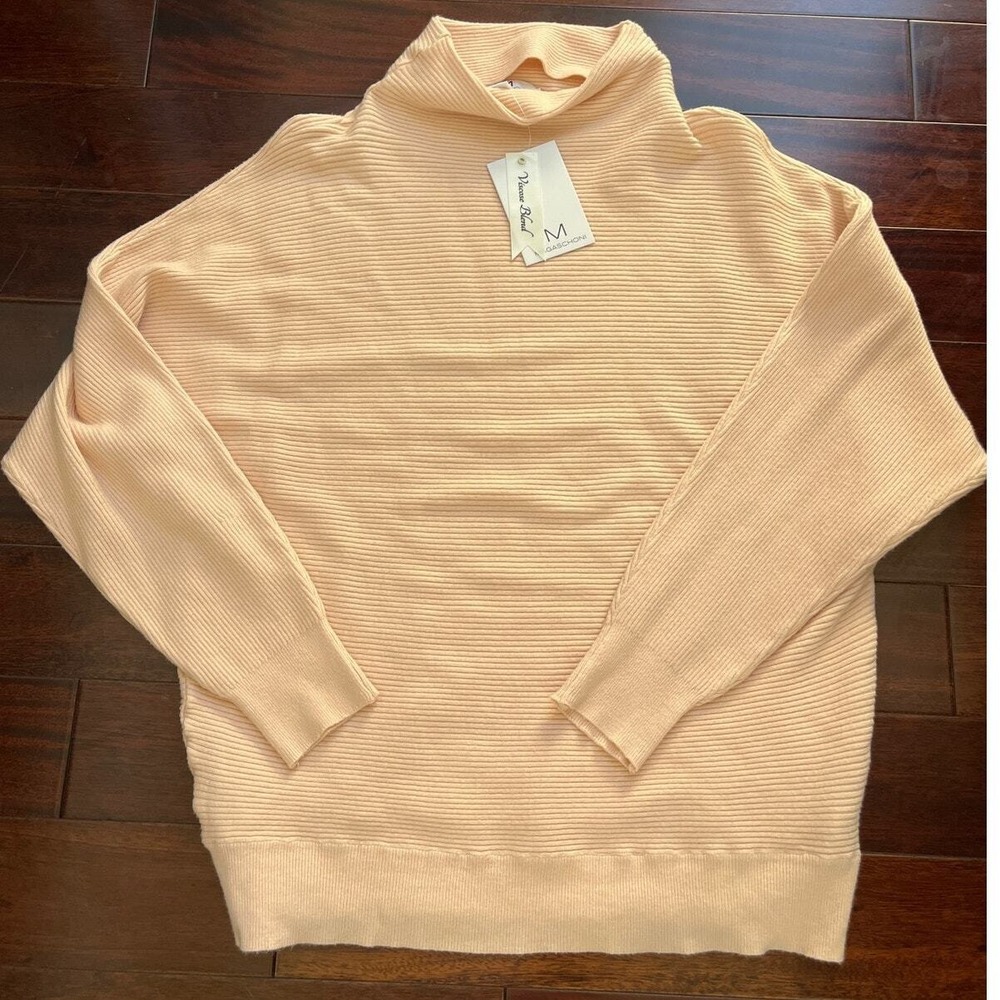 Magaschoni Womens Sweater L Pink Viscose‎ Ribbed Knit Funnel neck Dolman Sleeve